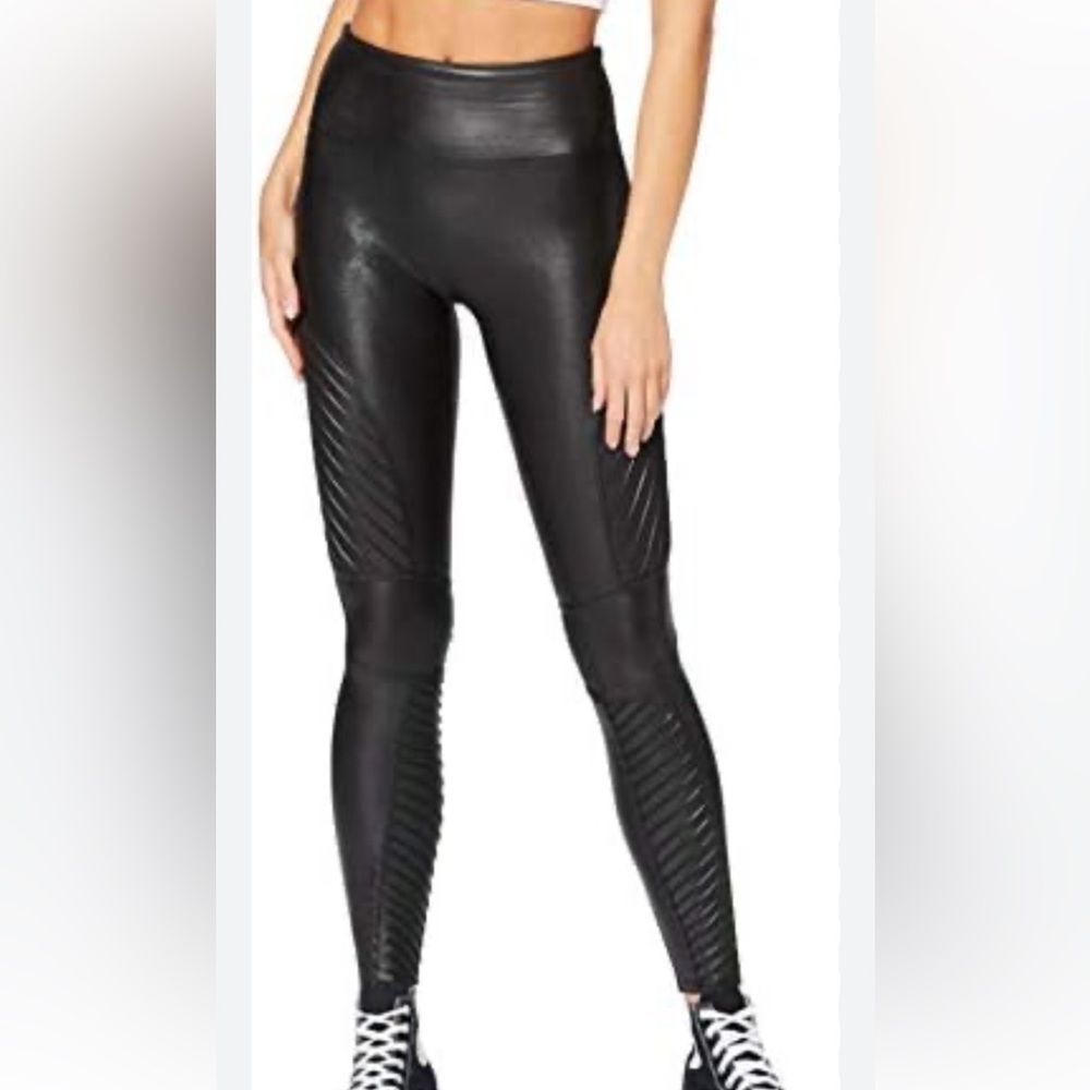 Spanx Women Moto Faux Leather Legging Pants Medium Very Black Y2K Biker Sexy